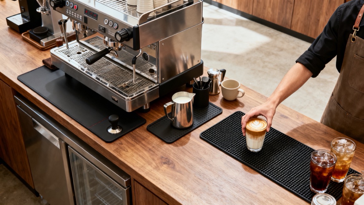 Organized Café Counter With Dedicated Mat Zones